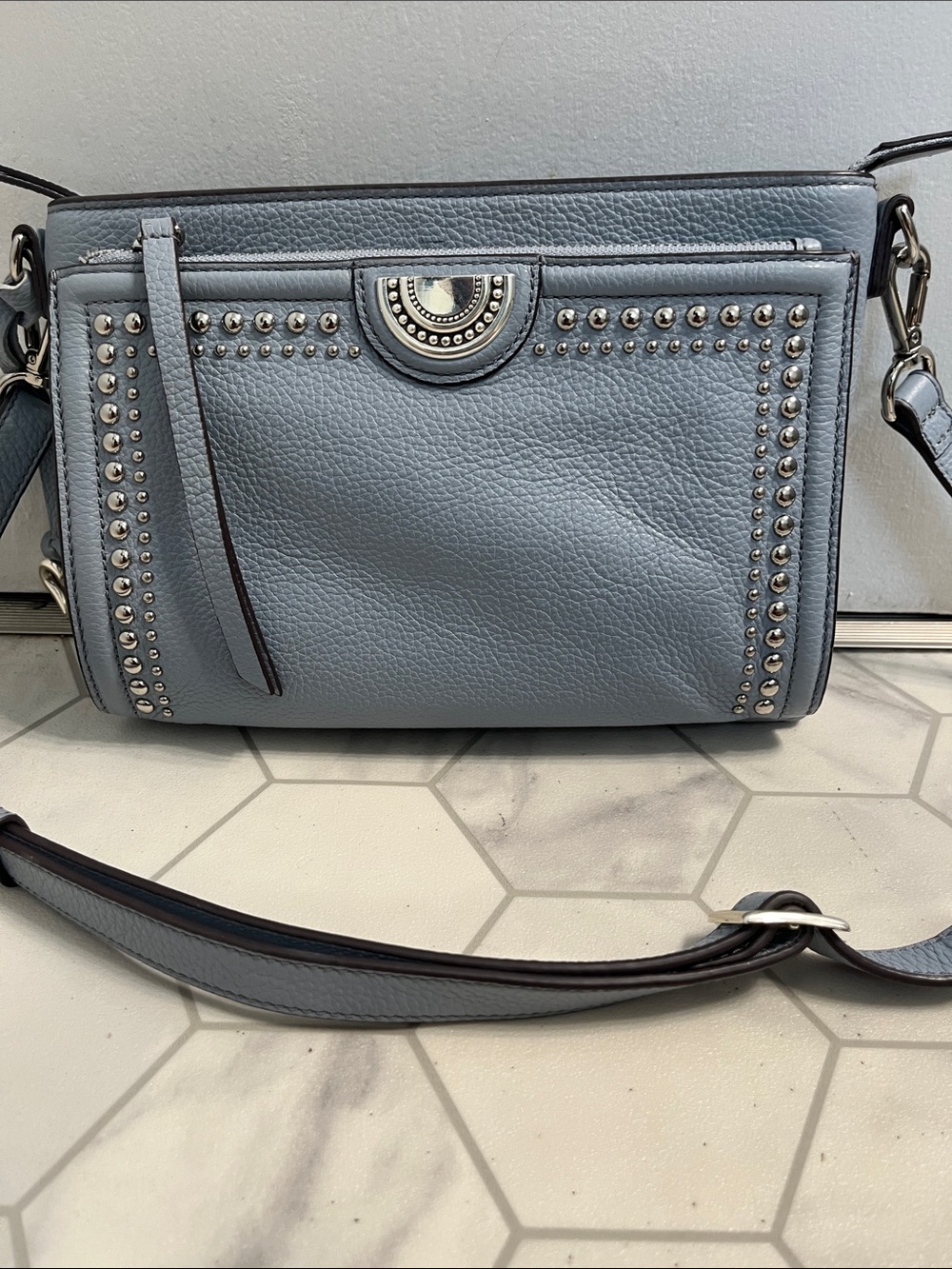 Brighton Studded Leather Crossbody Bag in Light Blue - Picture 4 of 4